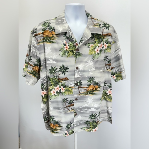 BLUE HAWAII Gray Tropical Print short sleeve button down shirt size XXL. - Picture 8 of 11